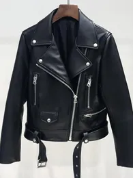 Women's Leather Autumn Women Pu Jacket Woman Zipper Belt Short Coat Female Black Punk Bomber Faux Outwear
