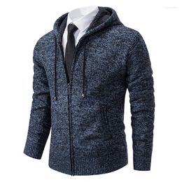 Men's Sweaters Winter Fleece Sweatercoat Men Hooded Warm Cardigan Mens Solid Knitting Thick Casual Coat Zipper Outdoor Jakcet Knit Tops 4XL