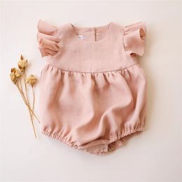 Rompers Summer baby girl jumpsuit linen cotton pleated Beibei integrated baby clothing baby clothing baby clothing 230407