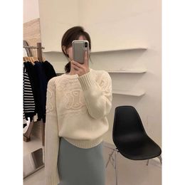 SHEEP 3D Hooked Flower Wool Knit Women's 2023 Autumn New Korean Round Neck Solid Color Versatile Reduced Age Sweater