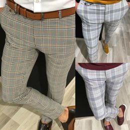 Fashion Mens Slim Fit Trousers Check Casual Pants Joggers Tartan Jogging Skinny Bottoms New Plus Size262F