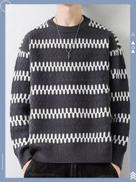 Men's Sweaters Solid Colour Sweater Striped O-Neck Knitted Pullover For Men Casual High Quality Winter Knitwear A232