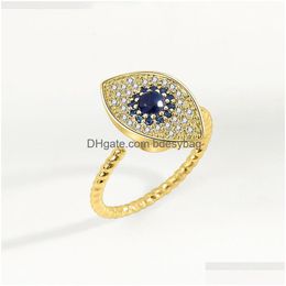 Band Rings Fashion Cubic Zircon Turkey Round Eyes Ring Classical Adjustable Evil Blue Eye Open For Women Engagement Bohemia Jewelry Gi Dh96A