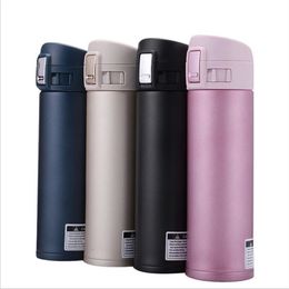 Water Bottles 500ml sports and outdoor straight vacuum flame coffee cup travel cup portable water bottle with pop-up lock cover 230407