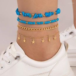 Anklets Bohemia Star Pendants Anklet Set For Women Girl Simple Blue Beads Geometric Multilayer Foot Chains Jewellery Party 24611