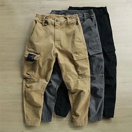 Men's Pants Men 2023 Spring Autumn Pocket Drawstring Waist Pant Male High Loose Trousers Casual Tactical Cargo H238