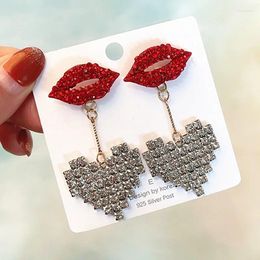 Dangle Earrings MWSONYA Lovely Sexy Red Lips For Women Full Rhinestone Love Heart Drop Earring Fashion Wedding Party Jewellery