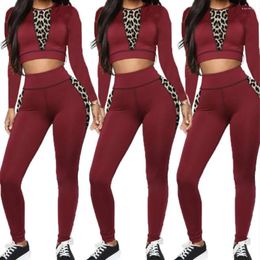 Women's Two Piece Pants Ladies Fashion Casual Leopard Print Stitching Two-Piece Suit