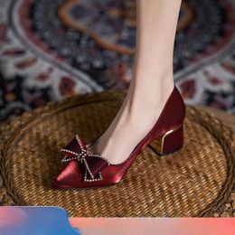 Dress Shoes Shoes for Women High Heels Medium Heel Shoes Dress Woman Wedding Bride Chunky Butterfly Pointed Toe Luxury Pumps Red Loafers 231108