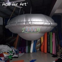 Inflatable Hanging Silver UFO Model With Blower For Club/Promotion/Museum Decoration