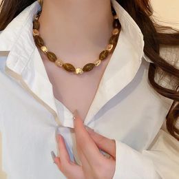 Choker Minar Temperament Oval Irregular Brown Coffee Color Resin Acrylic For Women Gold Plated Metal Sweater Chain