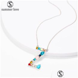 Pendant Necklaces Colorf Charm Sier Necklace Rhinestone Initial 26 Letter Couple Name Valentines Day G Dhknf