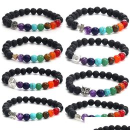 Beaded 7 Chakra Bracelet For Men Women 8Mm Black Laca Beads Elephant/Buddha/ Yoga Healing Essential Oil Diffuser Braceletz D Dhomg