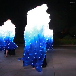 Stage Wear Belly Dance Accessories 180cm Long Blue And White LED Lights Silk Veil Fan Practice Performance Costumes