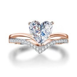 Exquisite White Heart Ring Elegant Bride Engagement Jewelry Princess Wedding Anniversary Fashion Accessory Diamond Gift