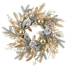 Decorative Flowers Christmas Wreaths Durable Handmade Pine Needle Wreath With Silver Berries Cones For Wall Front Door Window Home