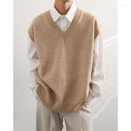 Men's Vests Sweater Vest Men V-neck Solid Color Leisure Loose All-match Streetwear Sleeveless Sweaters Mens Chic Korean Style Teens V38