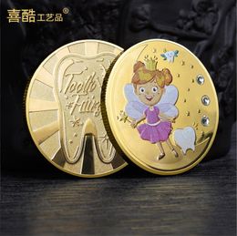 Arts and Crafts Tooth Fairy Cartoon Children's commemorative coin Diamond Relief Tooth Cute Commemorative Medal