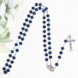 Chains Fashion Rosary Round Beads Red Flower Catholic Necklace Women Glass Bead Crucifix Necklaces Religious Jewelry