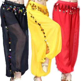 Stage Wear Belly Dance Sequined Long Pants Performance Clothes Bollywood Party Chiffon Elastic Waist Practise Pant