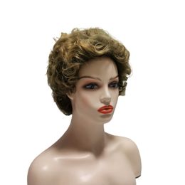 Women Synthetic Wigs Layered Short Straight Pixie Cut Ombre Colour Sassy Curl Mix Natura Full Wig French Deep