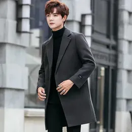 Men's Trench Coats Autumn Winter Slim-fitting Mid-length Woollen Windbreaker Business Handsome Loose Casual High Street Overcoat Male Clothes