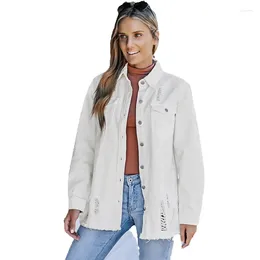 Women's Jackets Shi Ying Autumn And Winter Casual Polo Neck Denim Coat For Women Fashion Loose Versatile Long Sleeve Cardigan Top