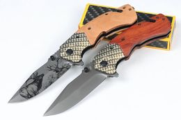 High Quality Assisted Flipper Folding Knife 3Cr13Mov Titanium Coating Drop Point Blade Wood Handle Outdoor Survival Knives with Retail Box