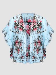 Outerwear Women's Plus Size & Coats Finjani Floral Print Batwing Sleeve Chiffon Kimono Frill Trim Casual Women Cardigan Summer