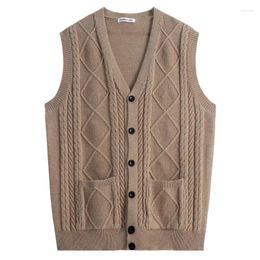 Men's Vests Fashion V-Neck Pockets Knitted Folds All-match Vest Sweaters Men Clothing 2023 Autumn Winter Loose Korean Pullovers Casual Tops
