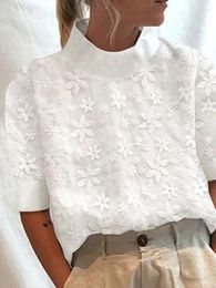 Women's Blouses Vintage Tops Mujer Women Blouse Solid Cotton Linen Summer Shirt Lace Patchwork Chic Tunic Fashion Oversized White Blusas