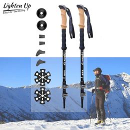 Ski Poles 2pcs Walking Stick Trekking Poles Telescopic Baton Nordic Aluminium Carbon Ski Camp Hiking Poles Crutches Walking Cane North Pole 231107