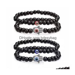 Beaded 2Pcs Set Evil Blue Eye Beaded Bracelet For Women Men Strands Couple Jewelry Hand Charm White Turquoise Bracelets Drop Delivery Dh41F