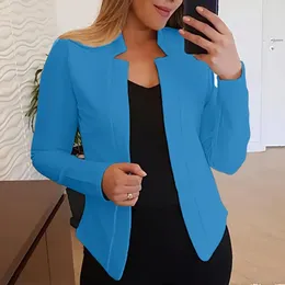 Women's Suits Women Blazer Solid Colour Long Sleeves Slim Fit Jacket Office Work Notched Collar Open Stitch Cardigan Outerwear