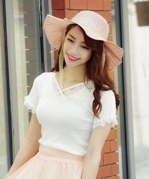 Stingy Brim Hats Women Wide Bow-knot Straw Breathable Solid Colour Beach Casual Sun Hat