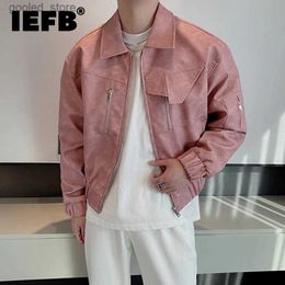 Men's Jackets IEFB Trend Men's Leather Jackets Gradient PU Coat Vintage Loose Short Flight Outerwear Handsome Korean Style Fashion New 9C2540 Q231109