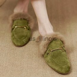 Slippers Women Suede Fur Warm Cotton Slippers Flats Walking Boots Winter 2024 New Fashion Trend Plush Slingback Home Shoes Flip Flops J231108