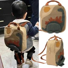 Backpacks New Embroidered Kids Backpack Cute Cartoon Dinosaur Girls Boy Backpack Canvas Kids Schoold Bags Kindergarten Children's BackpackL231108