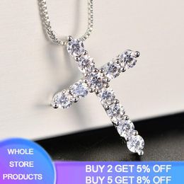 Pendant Necklaces With Certificate 4mm Lab Diamond Cross Necklace S925 Sterling Silver Colour Choker Statement Women Gift JewelryPendant Neck