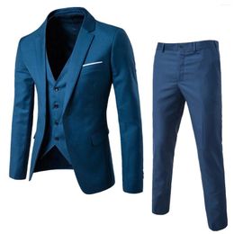 Men's Suits 2023 3 Piece Suit Set For Mens Slim Fit Party Jacket Vest & Pants Coat Sets Long Sleeved Solid Color Casual Coats And