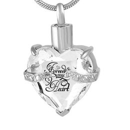 Heart forever in your heart Crystal Heart Memorial Jewelry Stainless Steel Cremation Urn Pendant Necklace Cremation pendant234J