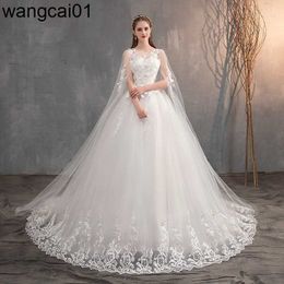 Party Dresses 2023 Chinese Wedding Dress With Long Cap Lace Wedding Gown With Long Train broidery Princess Plus Szie Bridal Dress 0408H23