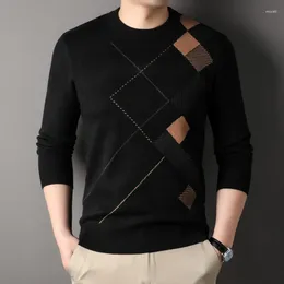 Men's Sweaters Autumn Winter Long-Sleeved Sweater Young Fashion Knitwear Colour Matching Top Grey Black -Sizes S-4XL