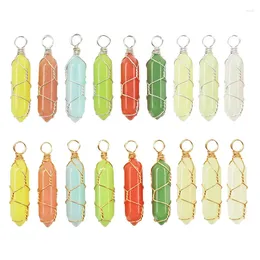 Pendant Necklaces 20pc Luminous Stone Charms Hexagonal Column Glass Crystal Glow Light In The Dark For Jewelry Making Necklace Accessories