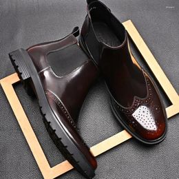 Boots Luxury Patent Leather Autumn Mens Ankle 2023 Fashion British Trend Genuine Handmade Brogues Social Shoes Man