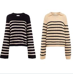 KH * AITE Wool Sheep Square Neck Loose Autumn/Winter Fleece Striped Knitted Lazy Warm Pullover Square Neck Base Base Layer Pullover Knit