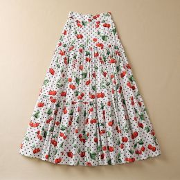 Skirts European and American womens clothes 2023 spring new Cherry polka dot print fashion pleated cotton skirt