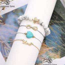 Chain Bohemian Wax Rope Adjustable Bracelet Set White Hematite Bead Heart Love For Women Valentines Day Jewelryz Drop De Dhggu