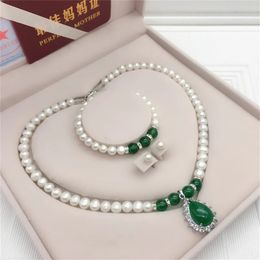 Zestawy biżuterii ślubnej luksusowa biżuteria naturalna perłowa perłowa i koreańska chalcedony naszyjnik wisiorek