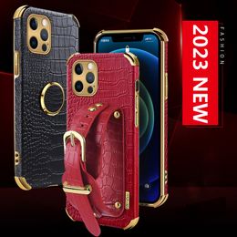 New Luxury Leather Crocodile Texture Cover Phone Case Holder Wallet Cases Wristband Bracket For iPhone 15 14 13 12 11 Pro Max For Samsung S20 S21 S22 S23 Plus Ultra